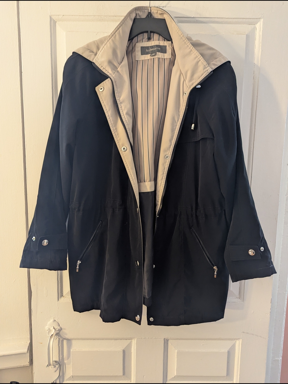 Liz Claiborne Black Utility Jacket with Cream Trim